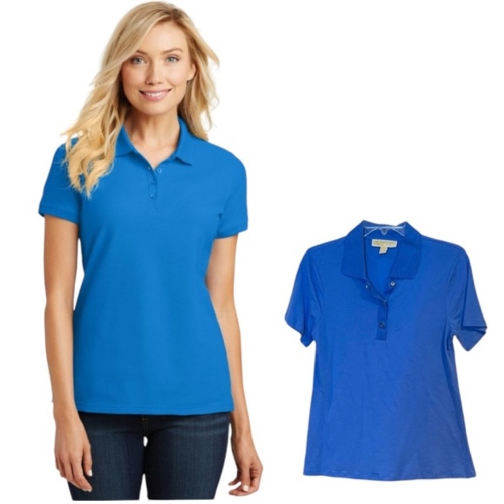 Michael Kors Women's Blue Polo Shirt Work T or Scrub Top Snap Front
